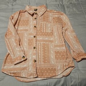 Como Vintage Pink And White Patterned Shacket With Pockets